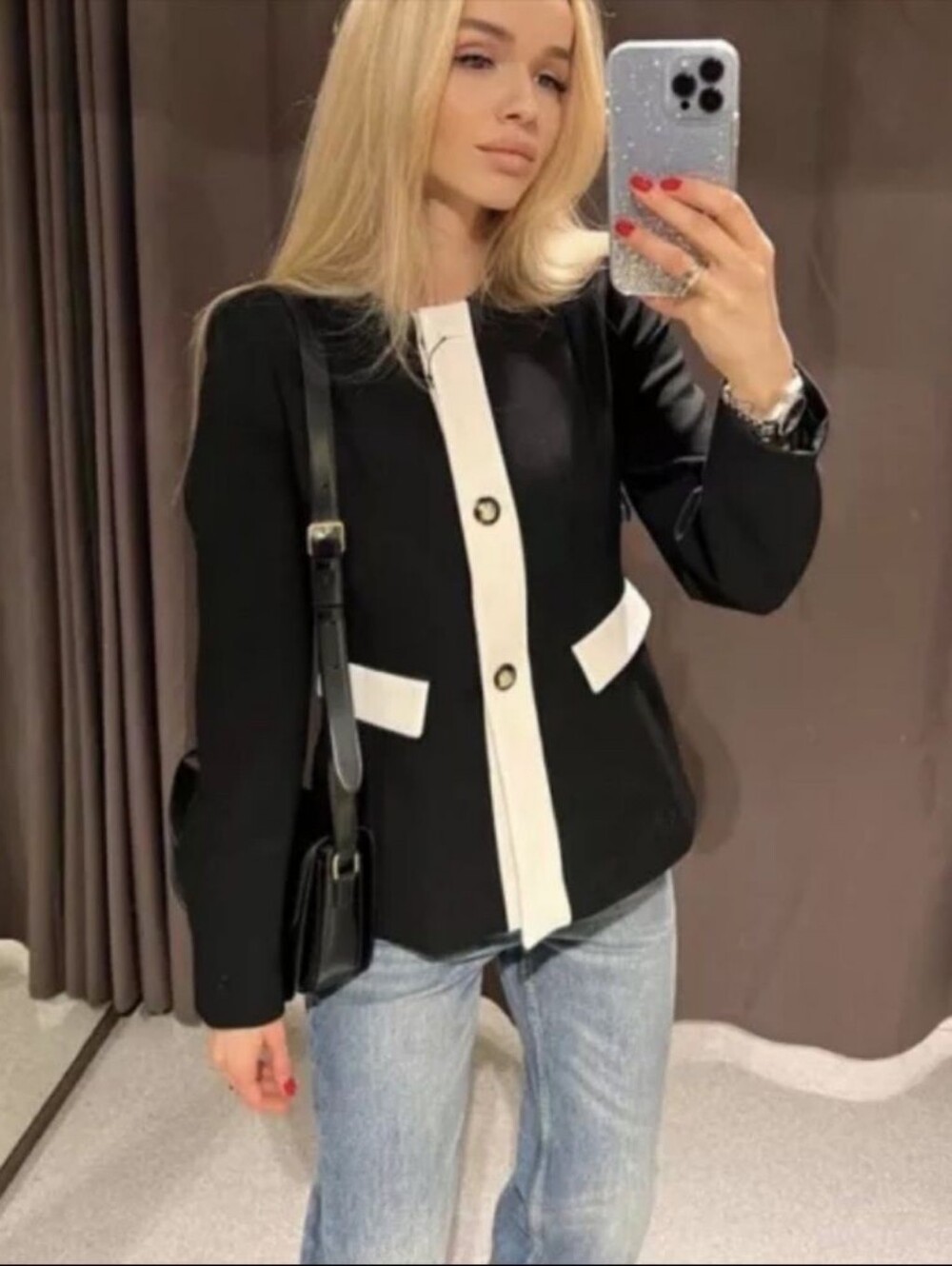 Zara Classic Black & White Contrast Jacket - Women